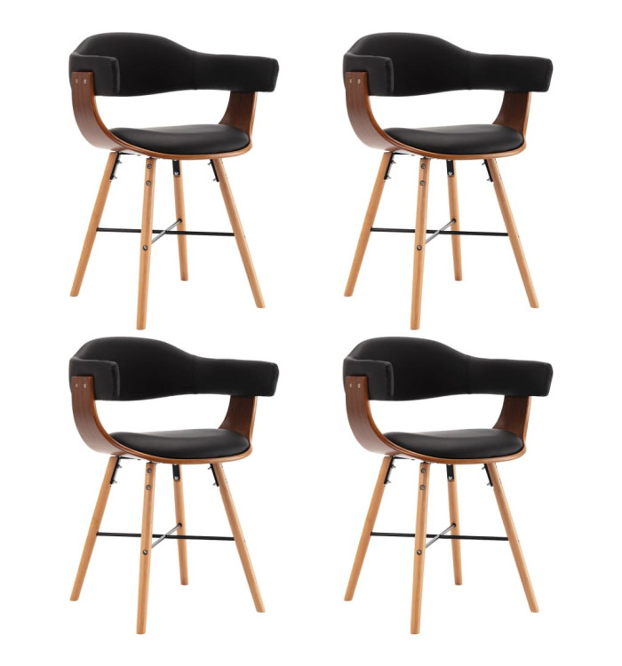 Chaises à manger lot de 4 noir similicuir et bois courbé | Mobilier & Déco