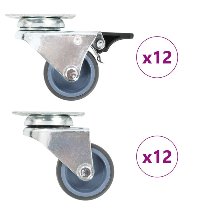 24 pcs Roulettes pivotantes doubles 50 mm | Mobilier & Déco