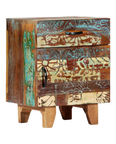 Table de chevet sculptée à la main 40x30x50cm Bois récupération | Mobilier & Déco