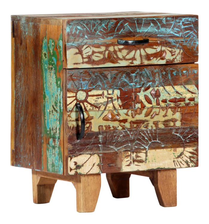 Table de chevet sculptée à la main 40x30x50cm Bois récupération | Mobilier & Déco