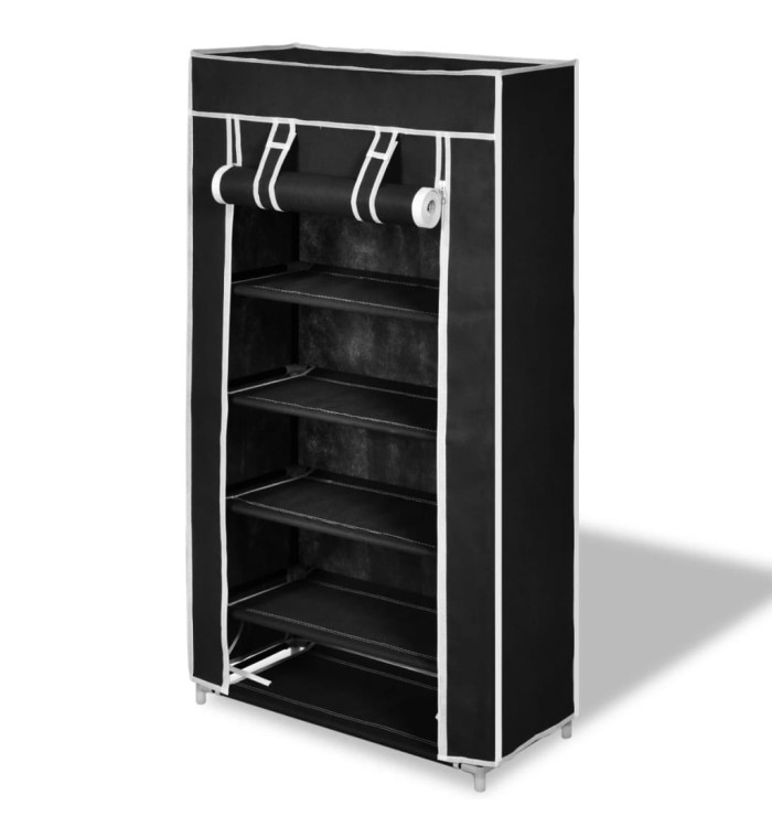 Armoire à chaussures avec housse 58 x 28 x 106 cm Tissu Noir | Mobilier & Déco