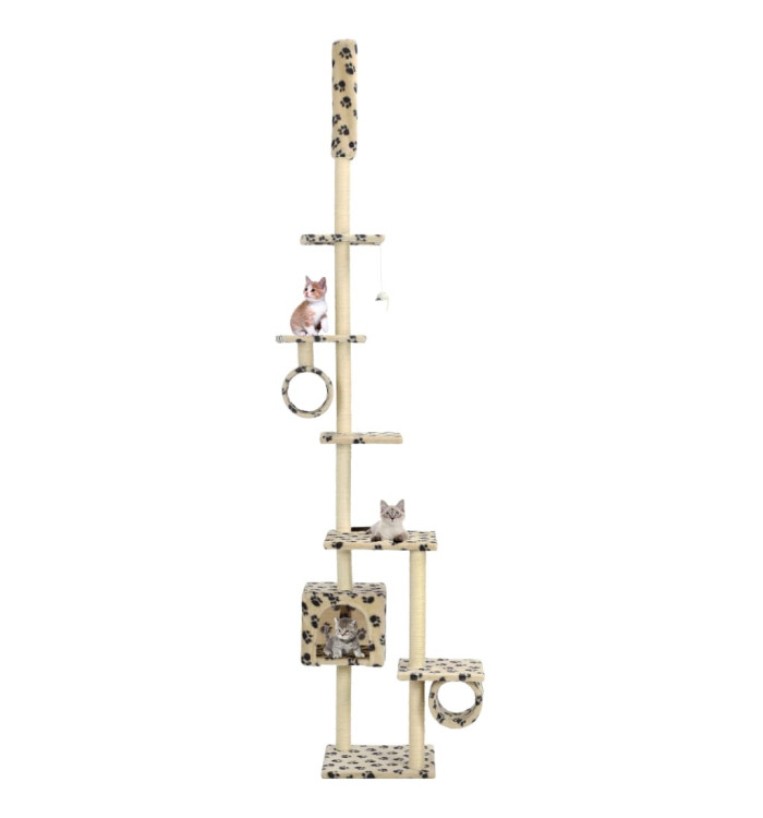 Arbre à chat avec griffoirs en sisal 260 cm Beige Motif pattes | Mobilier & Déco