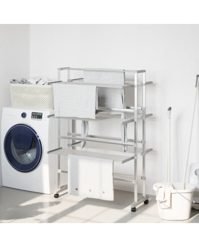 Séchoir à linge avec roues 89x64x129 cm aluminium | Mobilier & Déco