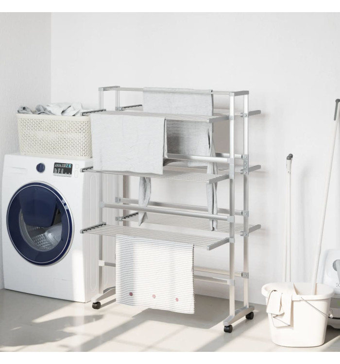 Séchoir à linge avec roues 89x64x129 cm aluminium | Mobilier & Déco