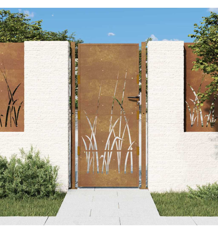 Portail de jardin 105x180 cm acier corten conception d'herbe | Mobilier & Déco