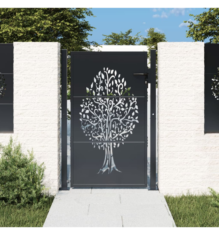 Portail de jardin anthracite 105x155cm acier conception d'arbre | Mobilier & Déco