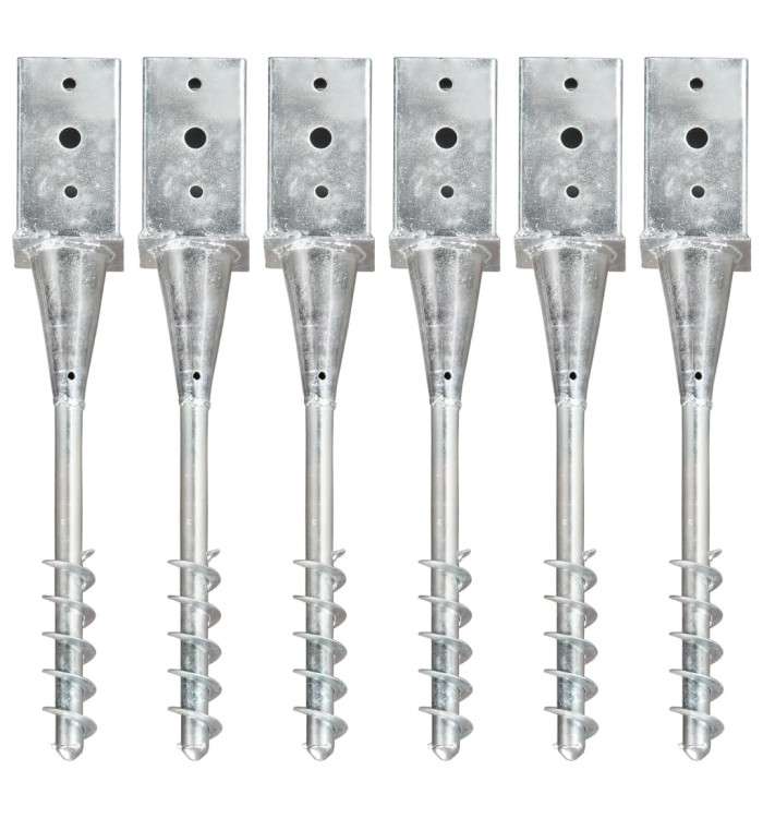 Piquets au sol 6 pcs Argenté 8x8x57 cm Acier galvanisé | Mobilier & Déco