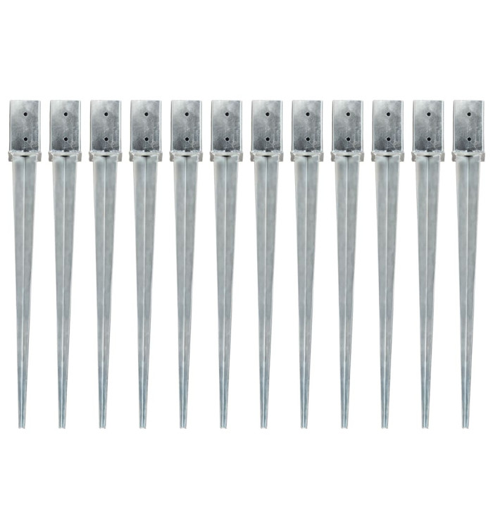 Piquets au sol 12 pcs Argenté 8x8x91 cm Acier galvanisé | Mobilier & Déco