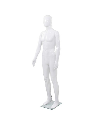 Mannequin homme corps complet base verre Blanc brillant 185 cm | Mobilier & Déco