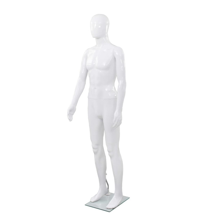 Mannequin homme corps complet base verre Blanc brillant 185 cm | Mobilier & Déco