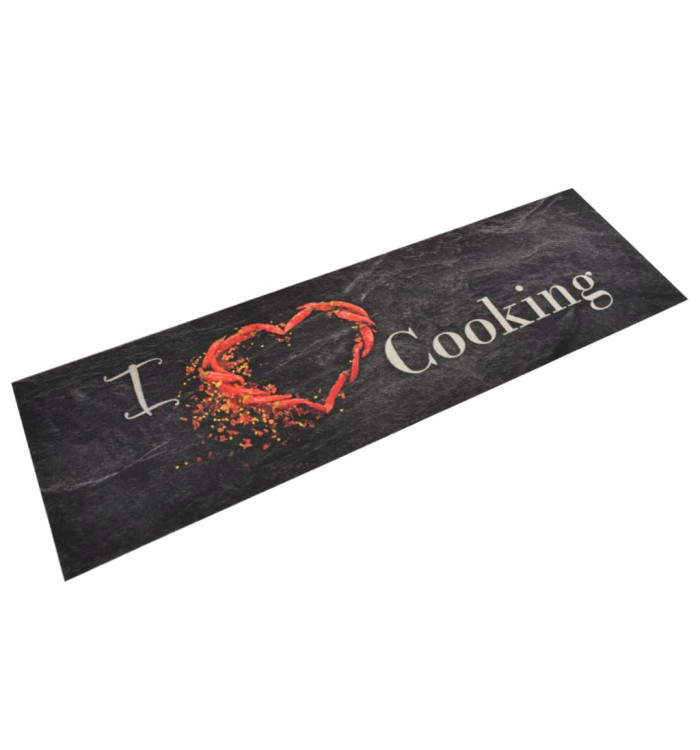 Tapis de cuisine lavable impression cuisine noir 45x150 cm | Mobilier & Déco
