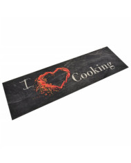 Tapis de cuisine lavable impression cuisine noir 45x150 cm | Mobilier & Déco