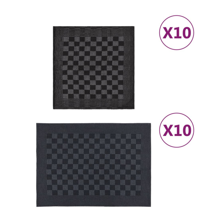Ensemble de serviettes 20 pcs noir et gris coton | Mobilier & Déco