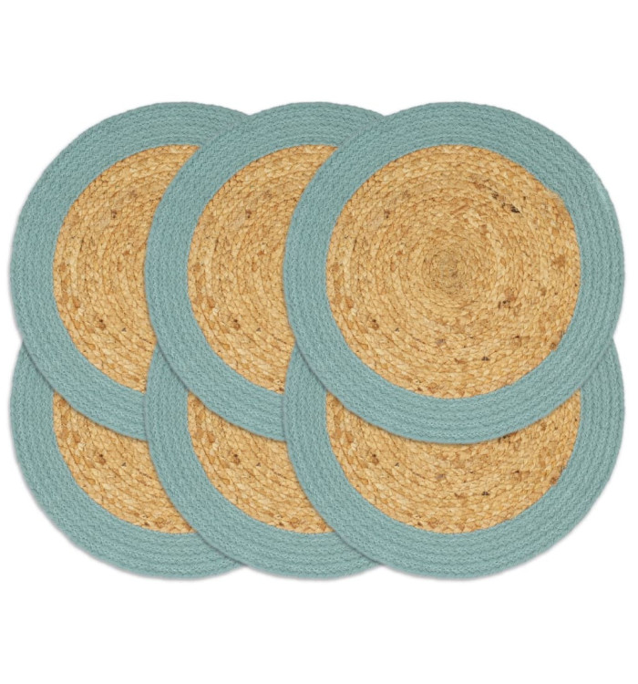 Napperons 6 pcs Naturel et vert 38 cm Jute et coton | Mobilier & Déco