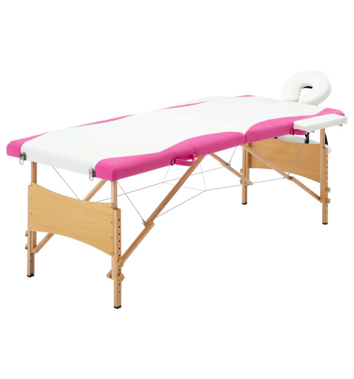 Table de massage pliable 2 zones Bois Blanc et rose | Mobilier & Déco