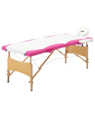 Table de massage pliable 2 zones Bois Blanc et rose | Mobilier & Déco