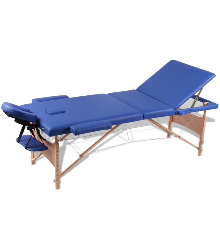 Table pliable de massage Bleu 3 zones avec cadre en bois | Mobilier & Déco