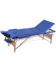 Table pliable de massage Bleu 3 zones avec cadre en bois | Mobilier & Déco