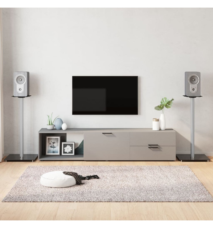 Supports de haut-parleurs 2 pcs noir et argenté 1 pilier | Mobilier & Déco
