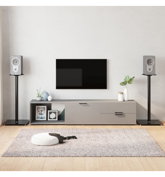 Supports de haut-parleurs 2 pcs noir verre trempé 1 pilier | Mobilier & Déco