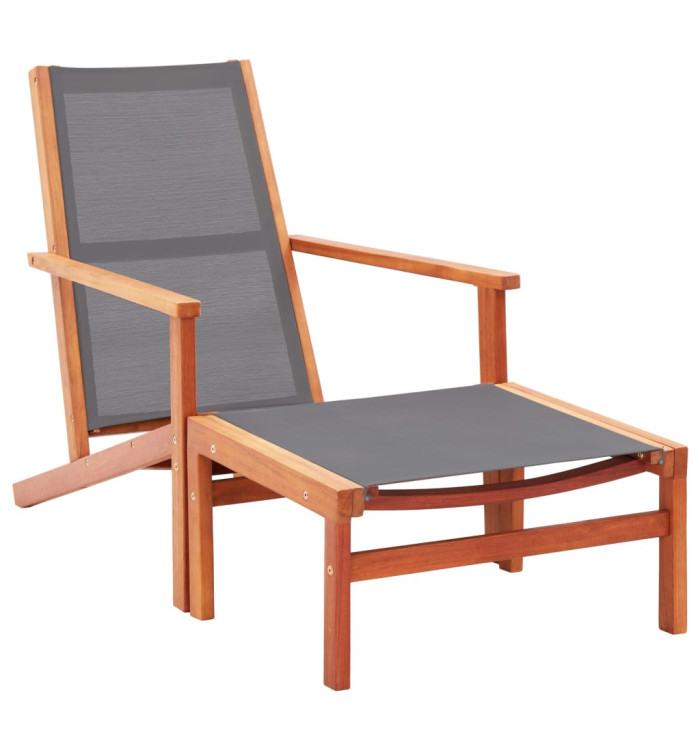 Chaise de jardin et repose-pied Gris Eucalyptus et textilène | Mobilier & Déco