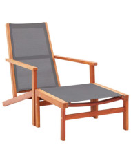 Chaise de jardin et repose-pied Gris Eucalyptus et textilène | Mobilier & Déco