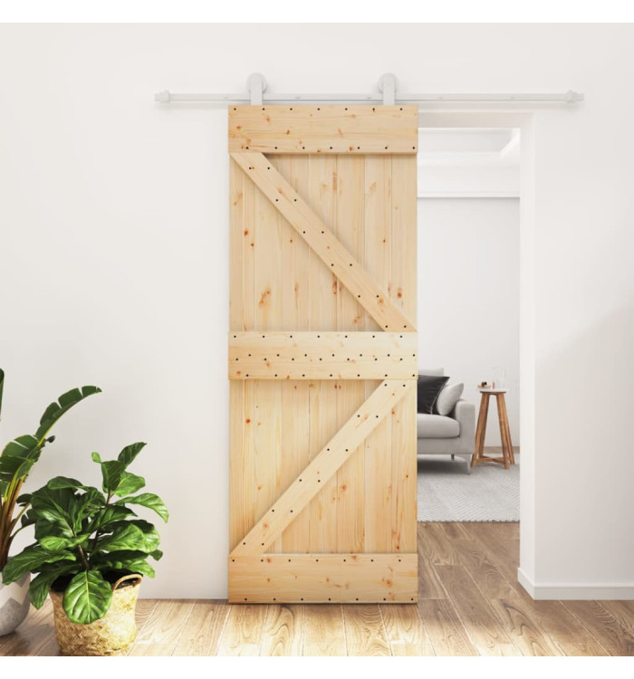 Porte coulissante et kit de quincaillerie 80x210 cm pin massif | Mobilier & Déco