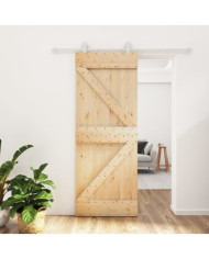 Porte coulissante et kit de quincaillerie 80x210 cm pin massif | Mobilier & Déco