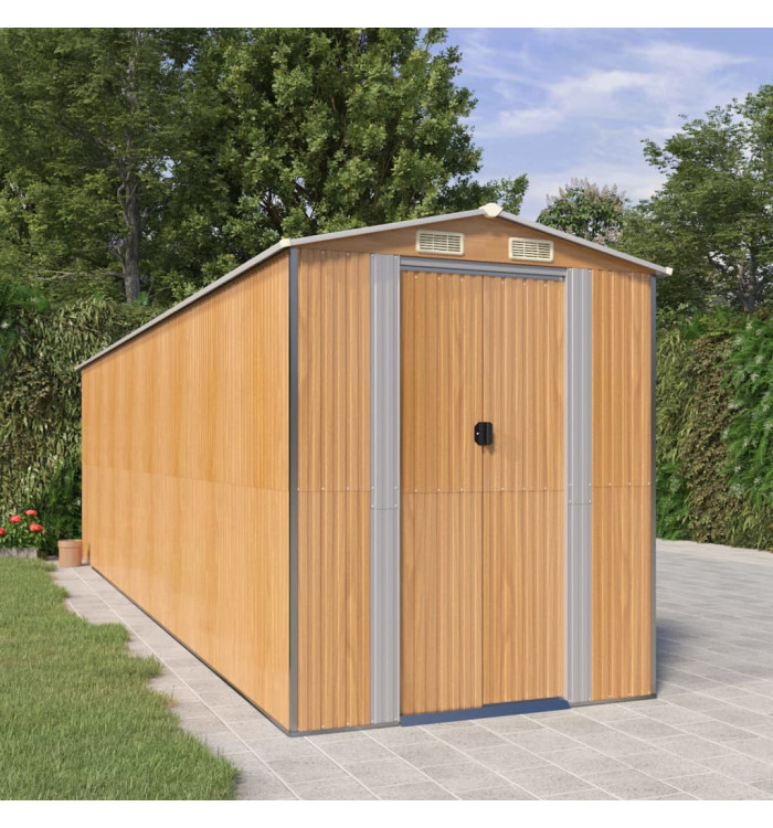 Abri de jardin Marron clair 192x689x223 cm Acier galvanisé | Mobilier & Déco