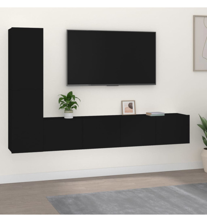 Ensemble de meubles TV 4 pcs Noir Bois d'ingénierie | Mobilier & Déco