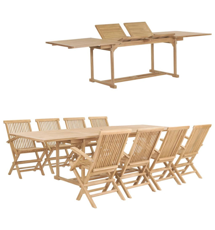 Ensemble à manger de jardin 9 pcs 180-280x100x75 cm Teck massif | Mobilier & Déco