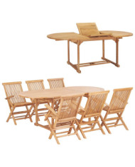 Ensemble à manger d'extérieur 7pcs 150-200x100x75cm Teck massif | Mobilier & Déco