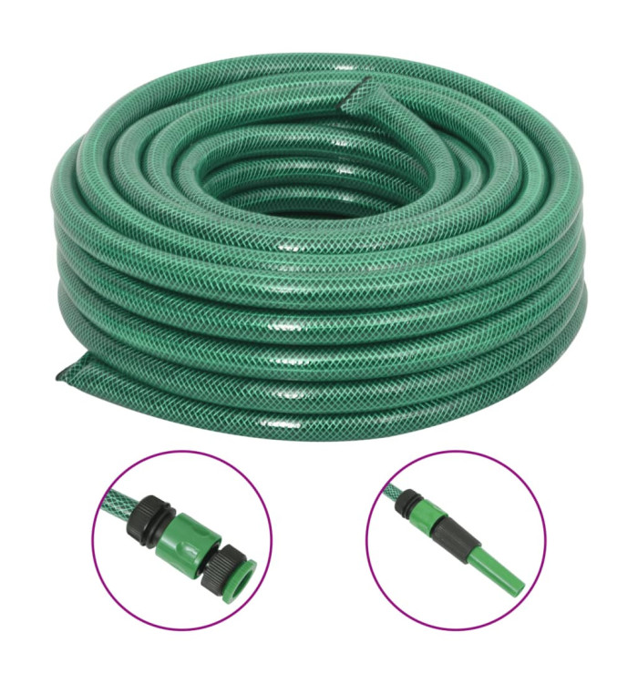 Tuyau d'arrosage avec jeu de raccords vert 0,75" 50 m PVC | Mobilier & Déco