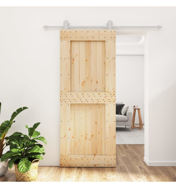 Porte coulissante et kit de quincaillerie 85x210 cm pin massif | Mobilier & Déco