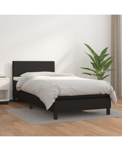 Sommier à lattes de lit avec matelas Noir 90x200 cm Similicuir | Mobilier & Déco