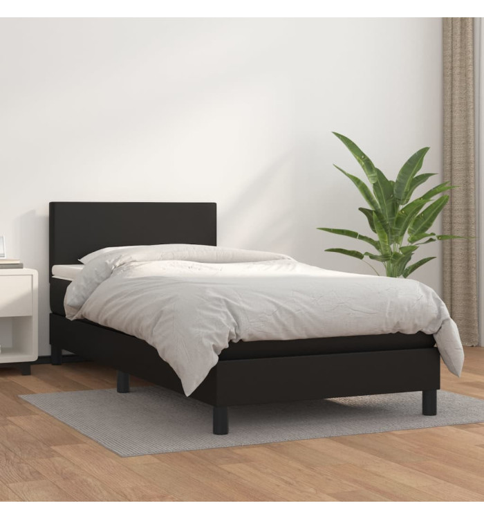 Sommier à lattes de lit avec matelas Noir 90x200 cm Similicuir | Mobilier & Déco