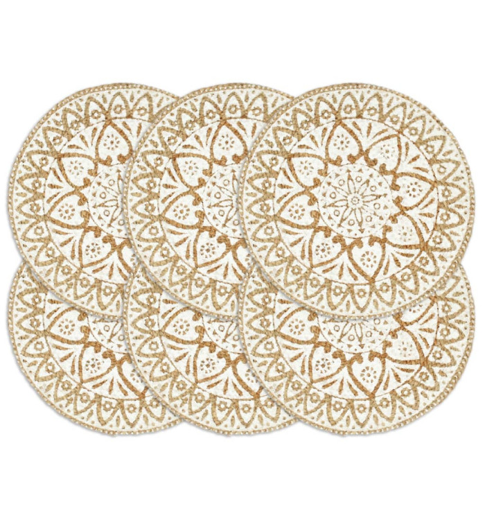 Napperons 6 pcs Blanc 38 cm Rond Jute | Mobilier & Déco