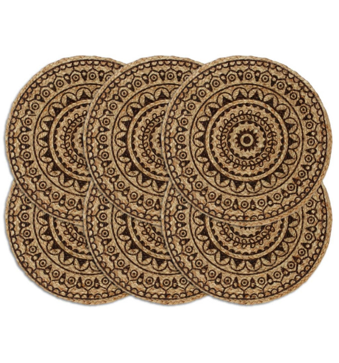 Napperons 6 pcs Marron foncé 38 cm Rond Jute | Mobilier & Déco