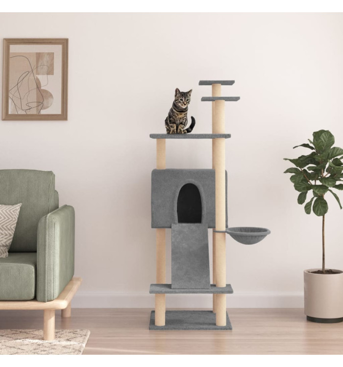 Arbre à chat avec griffoirs en sisal Gris clair 153 cm | Mobilier & Déco