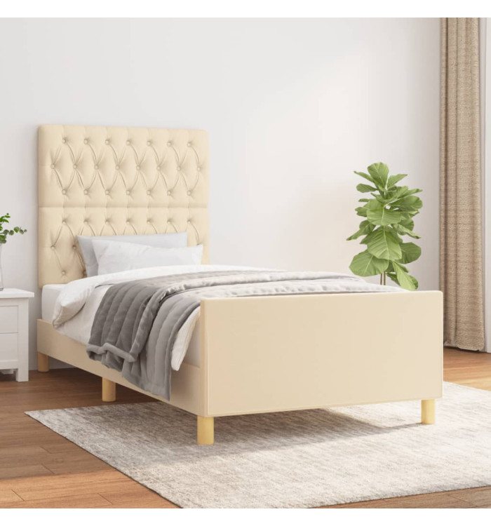 Cadre de lit sans matelas crème 90x190 cm tissu | Mobilier & Déco