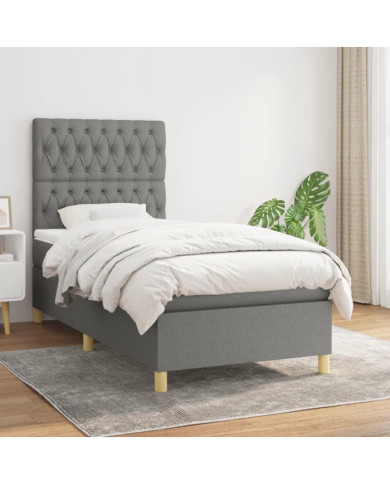 Sommier à lattes de lit avec matelas Gris foncé 90x200 cm Tissu | Mobilier & Déco