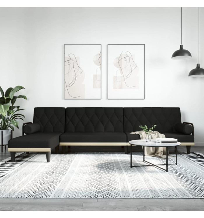Canapé-lit en forme de L noir 260x140x70 cm tissu | Mobilier & Déco