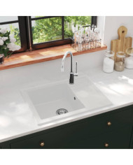 Évier de cuisine avec trou de trop-plein ovale Blanc Granit | Mobilier & Déco