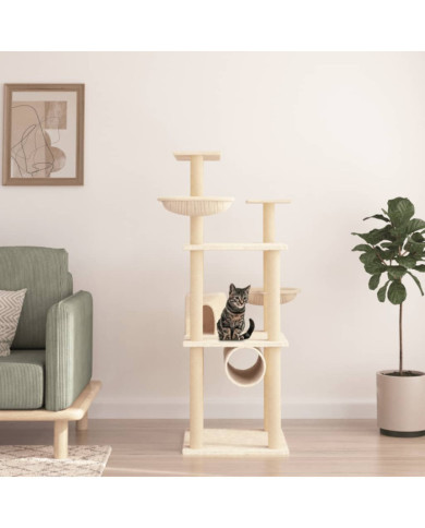 Arbre à chat avec griffoirs en sisal crème 141 cm | Mobilier & Déco
