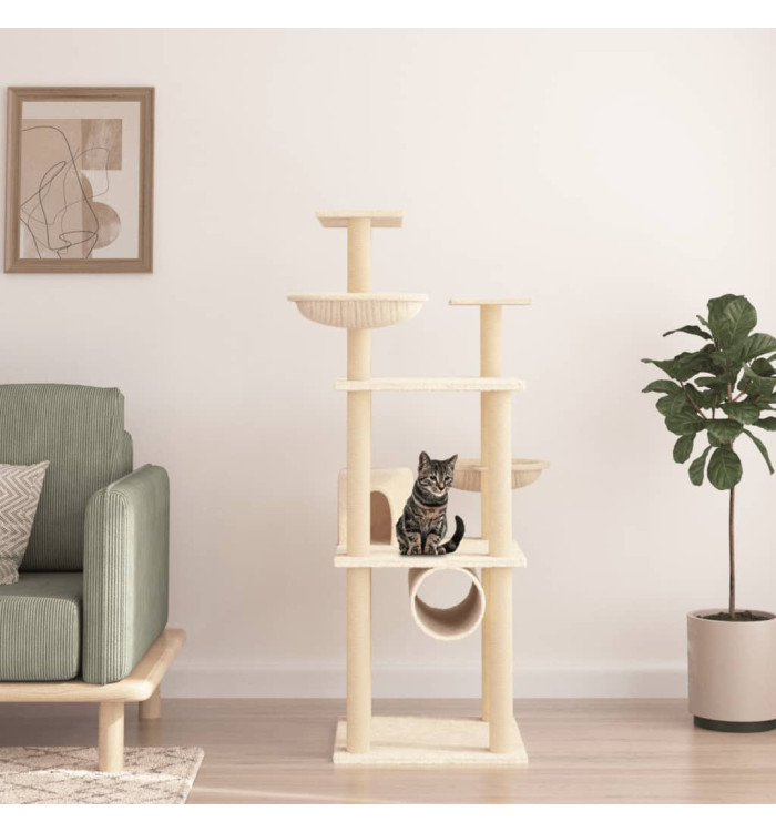 Arbre à chat avec griffoirs en sisal crème 141 cm | Mobilier & Déco