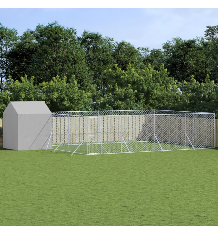 Chenil d'extérieur pour chiens avec toit argenté 10x6x2,5 m | Mobilier & Déco