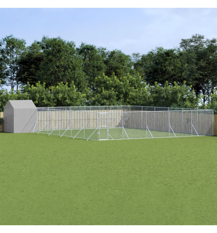 Chenil d'extérieur pour chiens avec toit argenté 12x12x2,5 m | Mobilier & Déco