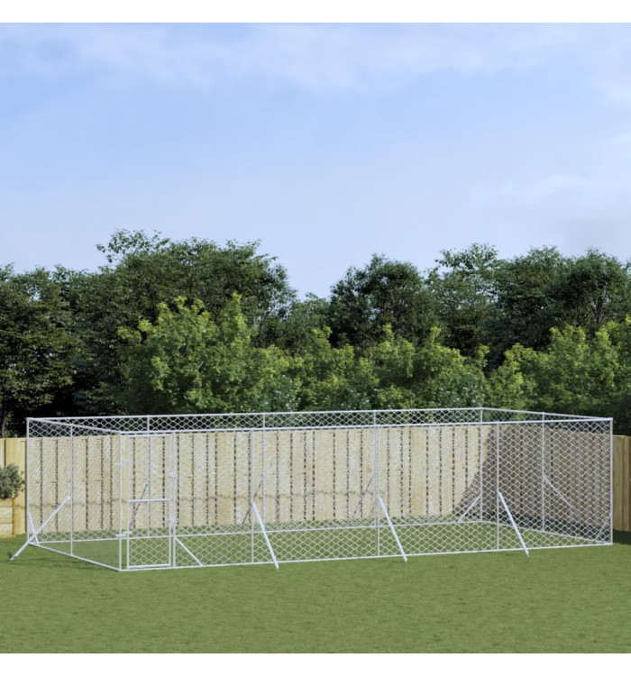 Chenil d'extérieur pour chiens argenté 8x4x2 m acier galvanisé | Mobilier & Déco