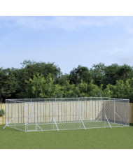 Chenil d'extérieur pour chiens argenté 8x4x2 m acier galvanisé | Mobilier & Déco