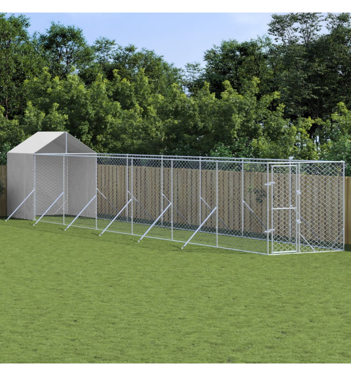 Chenil d'extérieur pour chiens avec toit argenté 2x14x2,5 m | Mobilier & Déco